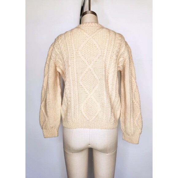 Vintage Chunky Cable Hand Knitted Wool Sweater Fisherman Ireland Irish Ivory XS - Picture 3 of 7